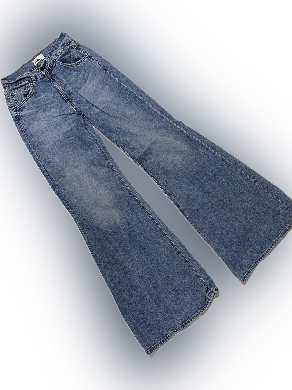 ASKK NY High-Rise Wide-Leg Flare Jeans in Mid Blue